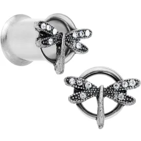 0 Gauge Clear Gem Steel Hi Sky Dragonfly Double Flare Tunnel Plug Set