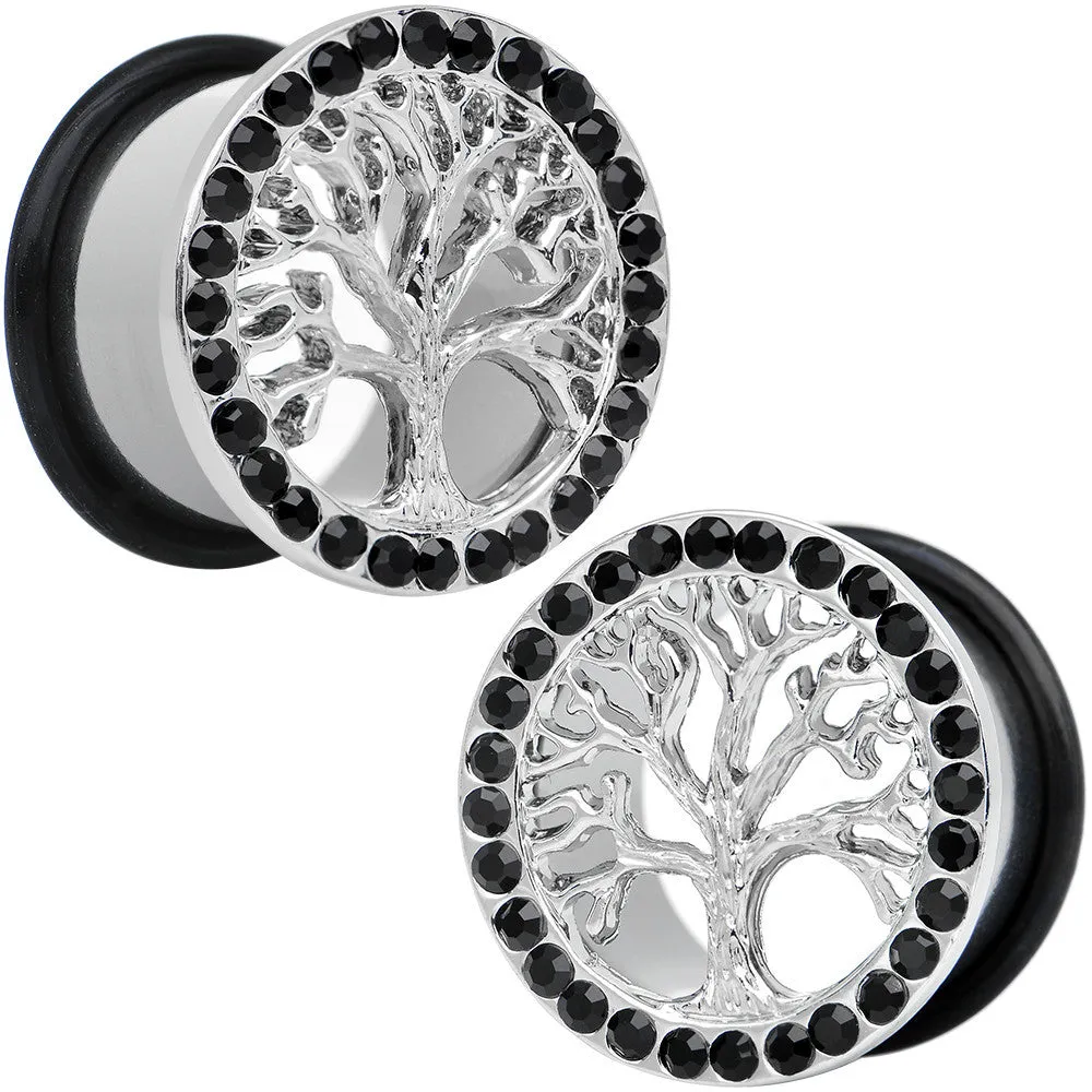 11/16 Black Gem Stainless Steel Single Flare Tree of Life Plug Set