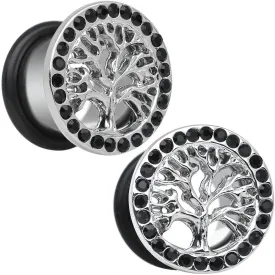 1/2 Black Gem Stainless Steel Single Flare Tree of Life Plug Set