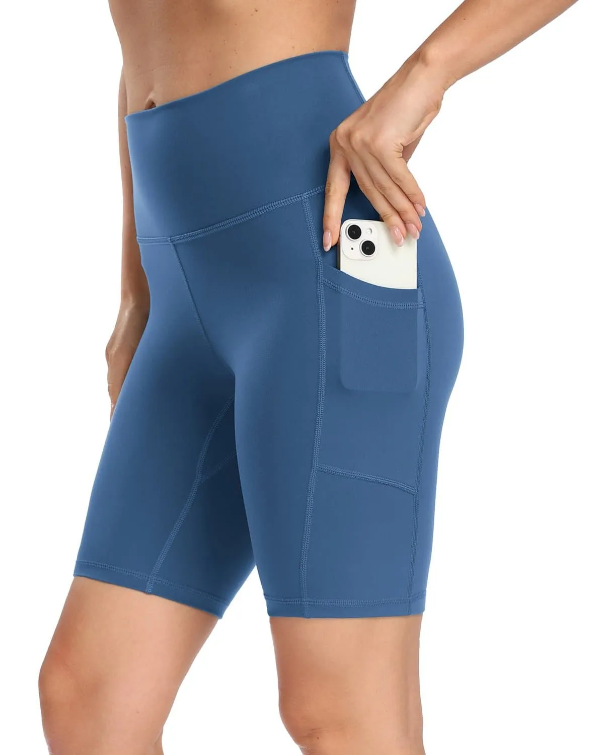 8'' High Waist Pockets Yoga Biker Shorts