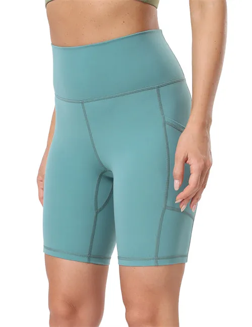 8'' High Waist Pockets Yoga Biker Shorts