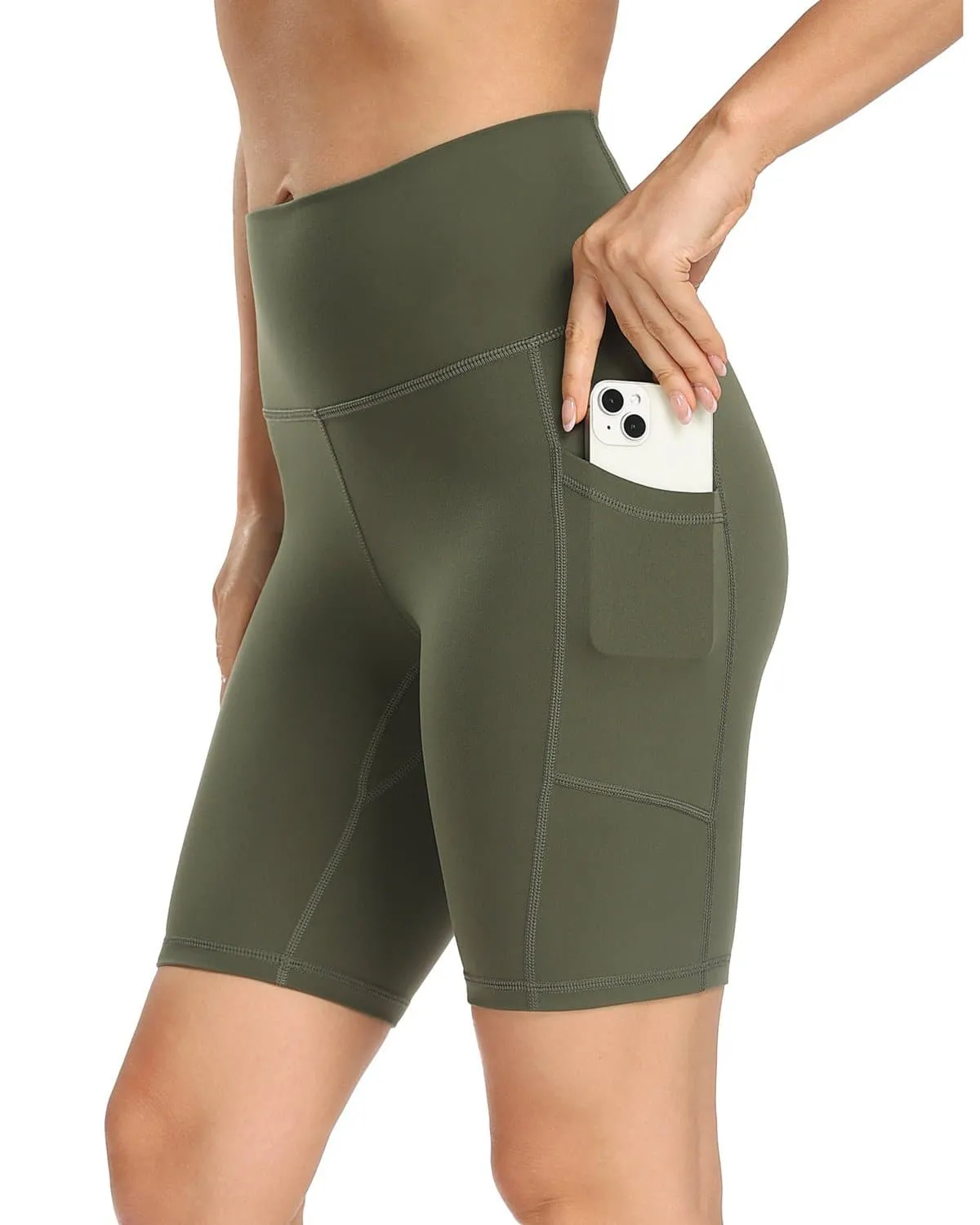 8'' High Waist Pockets Yoga Biker Shorts