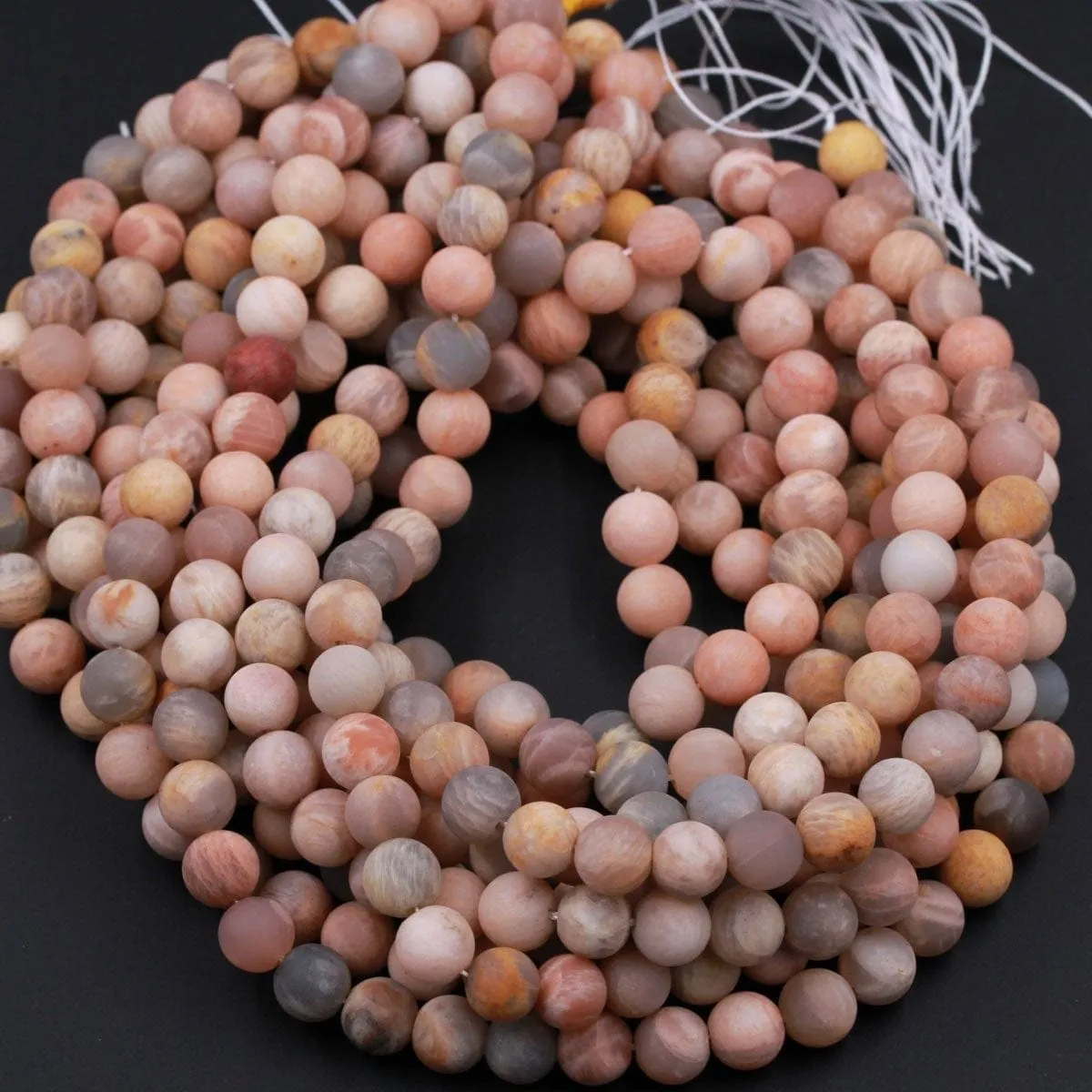 A Grade Natural Peach Gray Moonstone Matte 8mm 10mm 12mm 14mm Round Beads 14" Strand