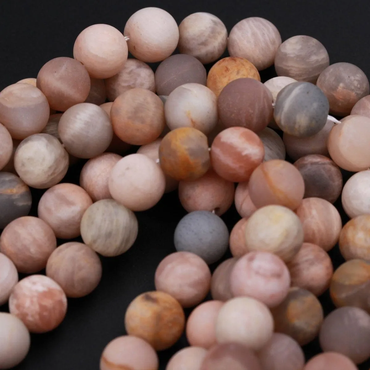 A Grade Natural Peach Gray Moonstone Matte 8mm 10mm 12mm 14mm Round Beads 14" Strand