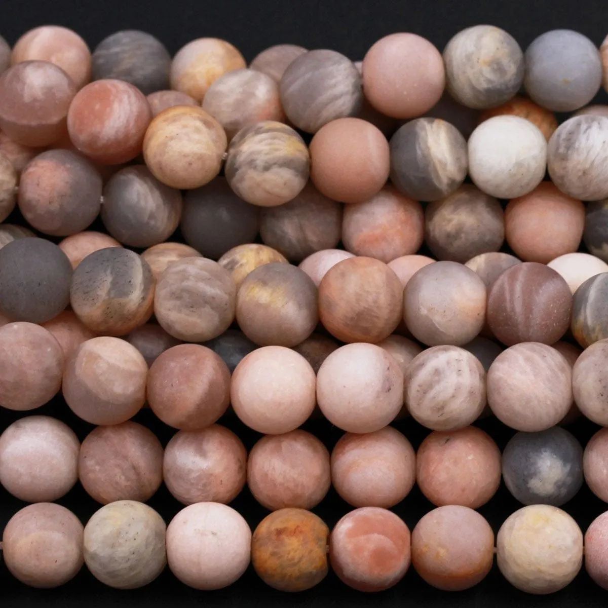 A Grade Natural Peach Gray Moonstone Matte 8mm 10mm 12mm 14mm Round Beads 14" Strand