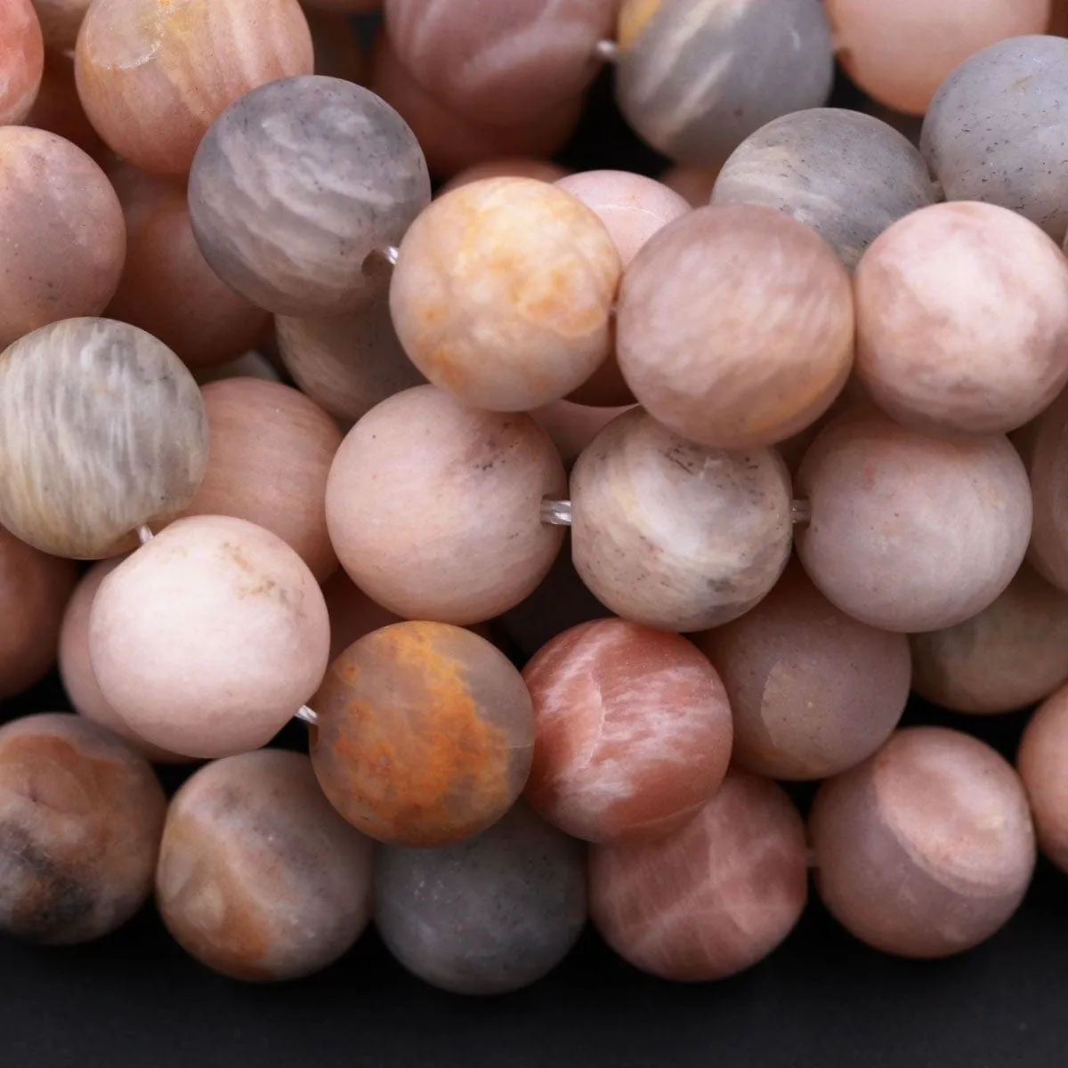 A Grade Natural Peach Gray Moonstone Matte 8mm 10mm 12mm 14mm Round Beads 14" Strand