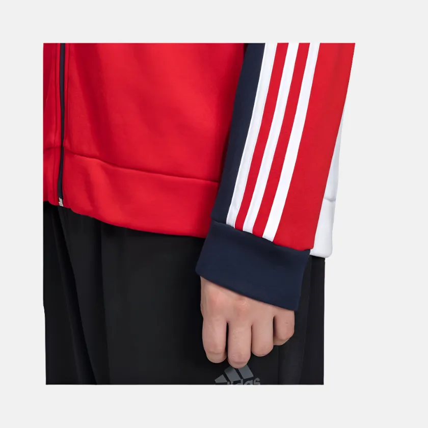 Adidas Color Block Fullzip Men's Training Hoodie -Legend Ink / Scarlet