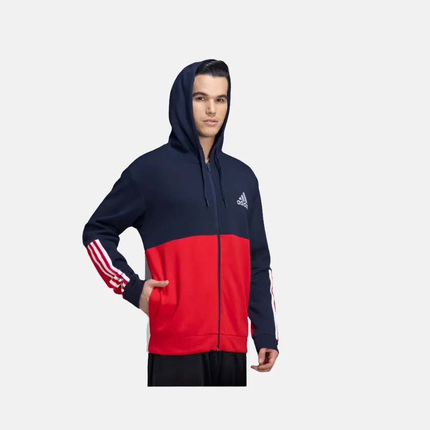 Adidas Color Block Fullzip Men's Training Hoodie -Legend Ink / Scarlet