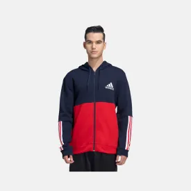 Adidas Color Block Fullzip Men's Training Hoodie -Legend Ink / Scarlet