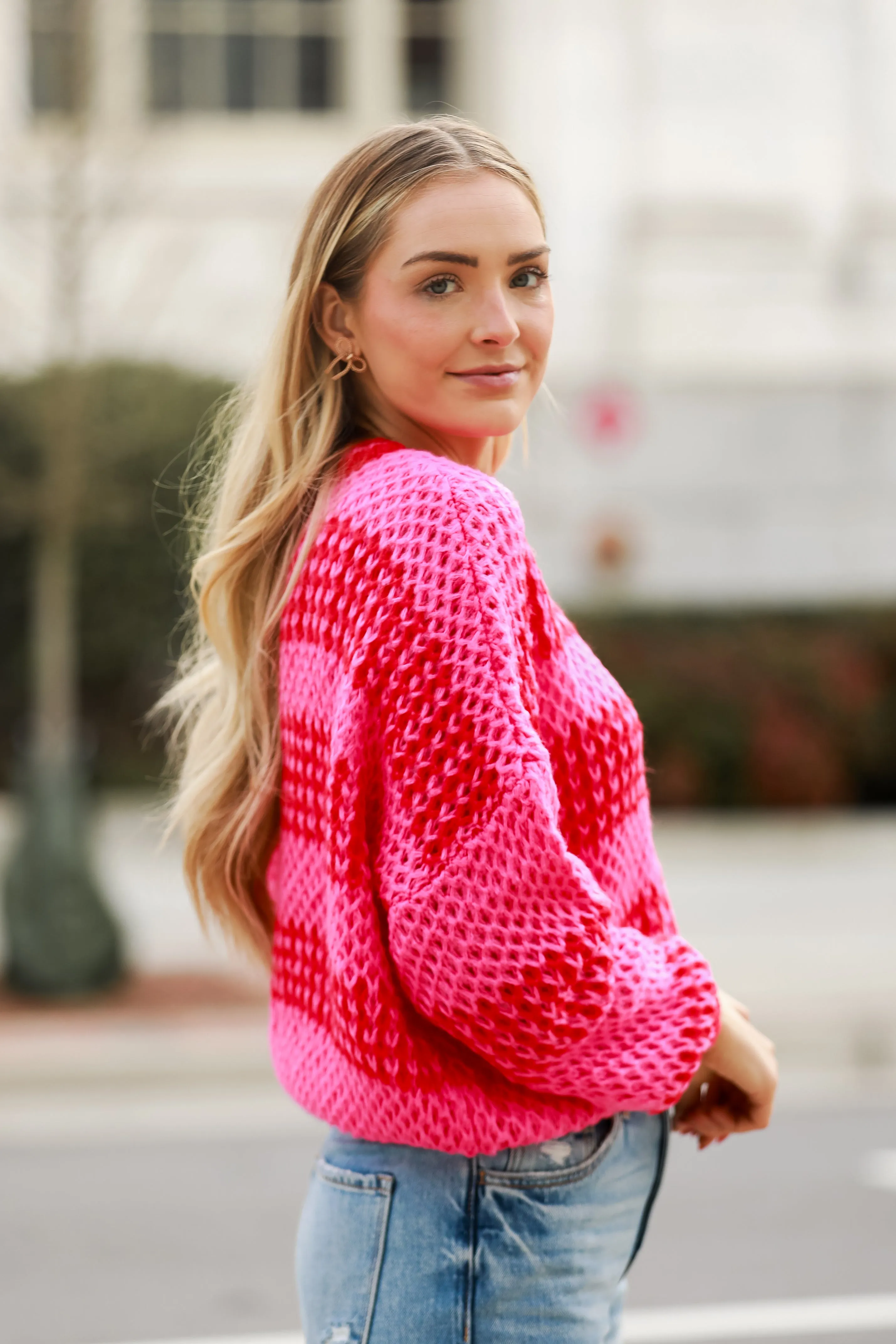 Always In Your Heart Pink Striped Oversized Sweater