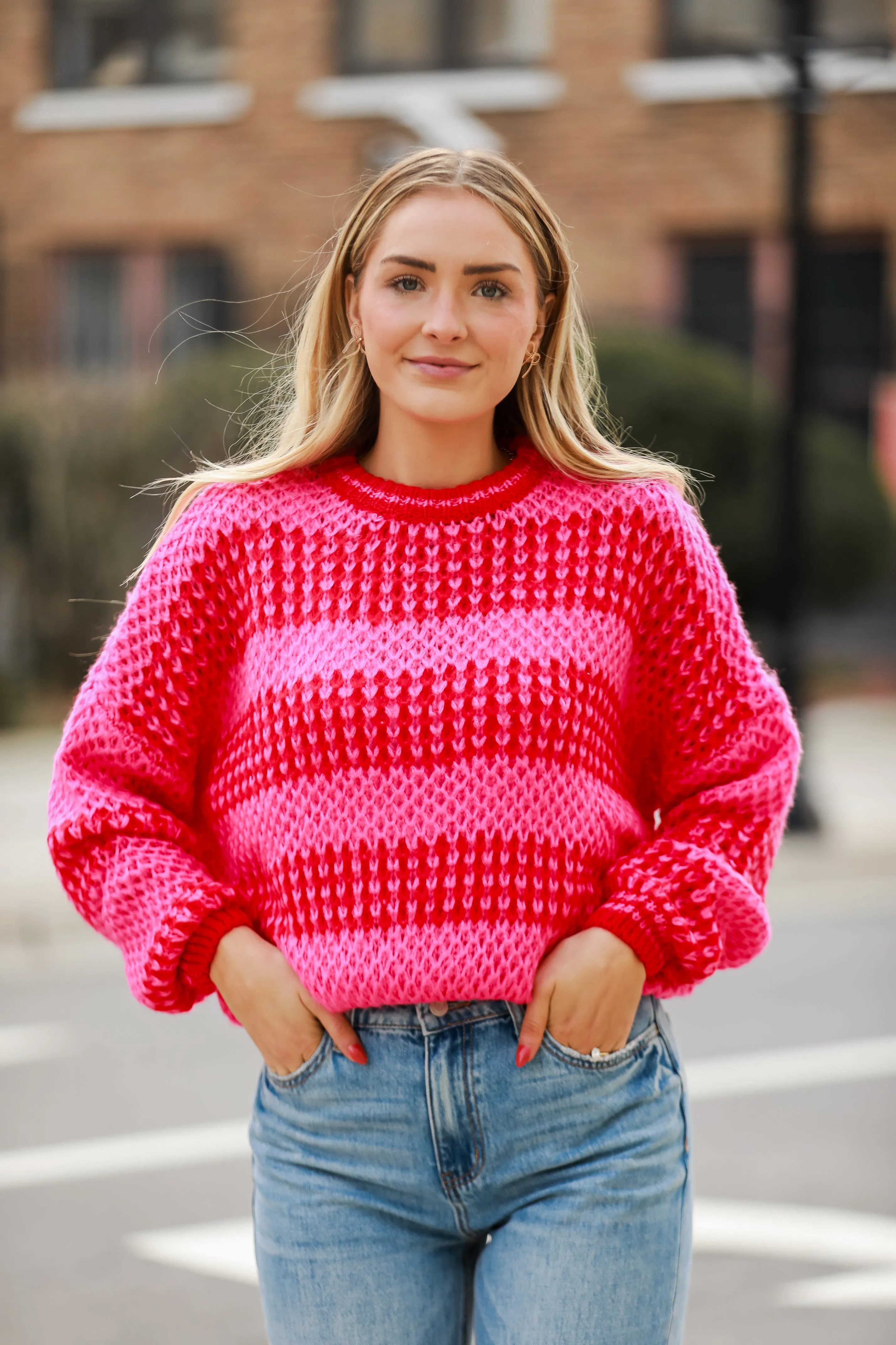 Always In Your Heart Pink Striped Oversized Sweater