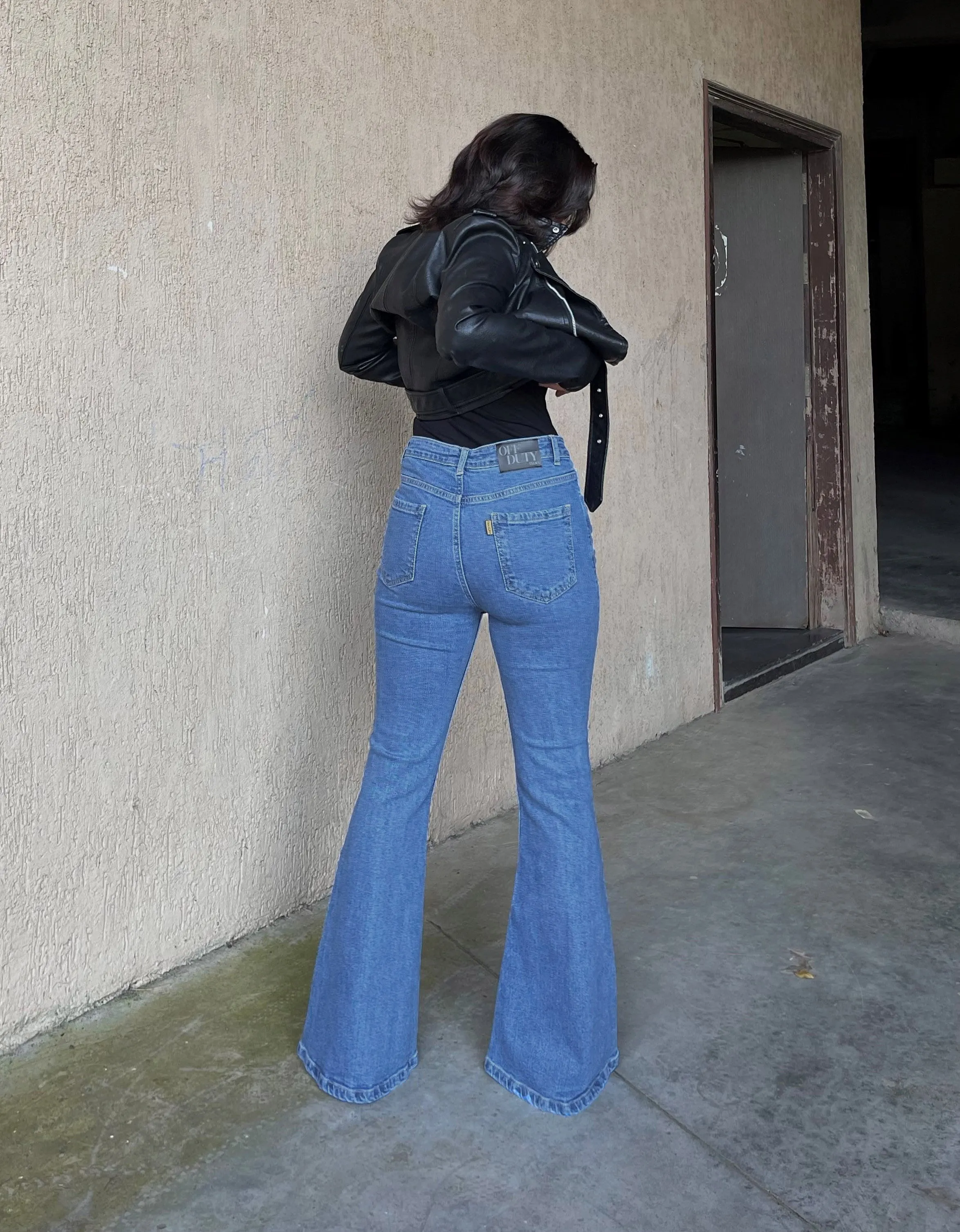 Aqua Blue Bootleg High Rise Jeans