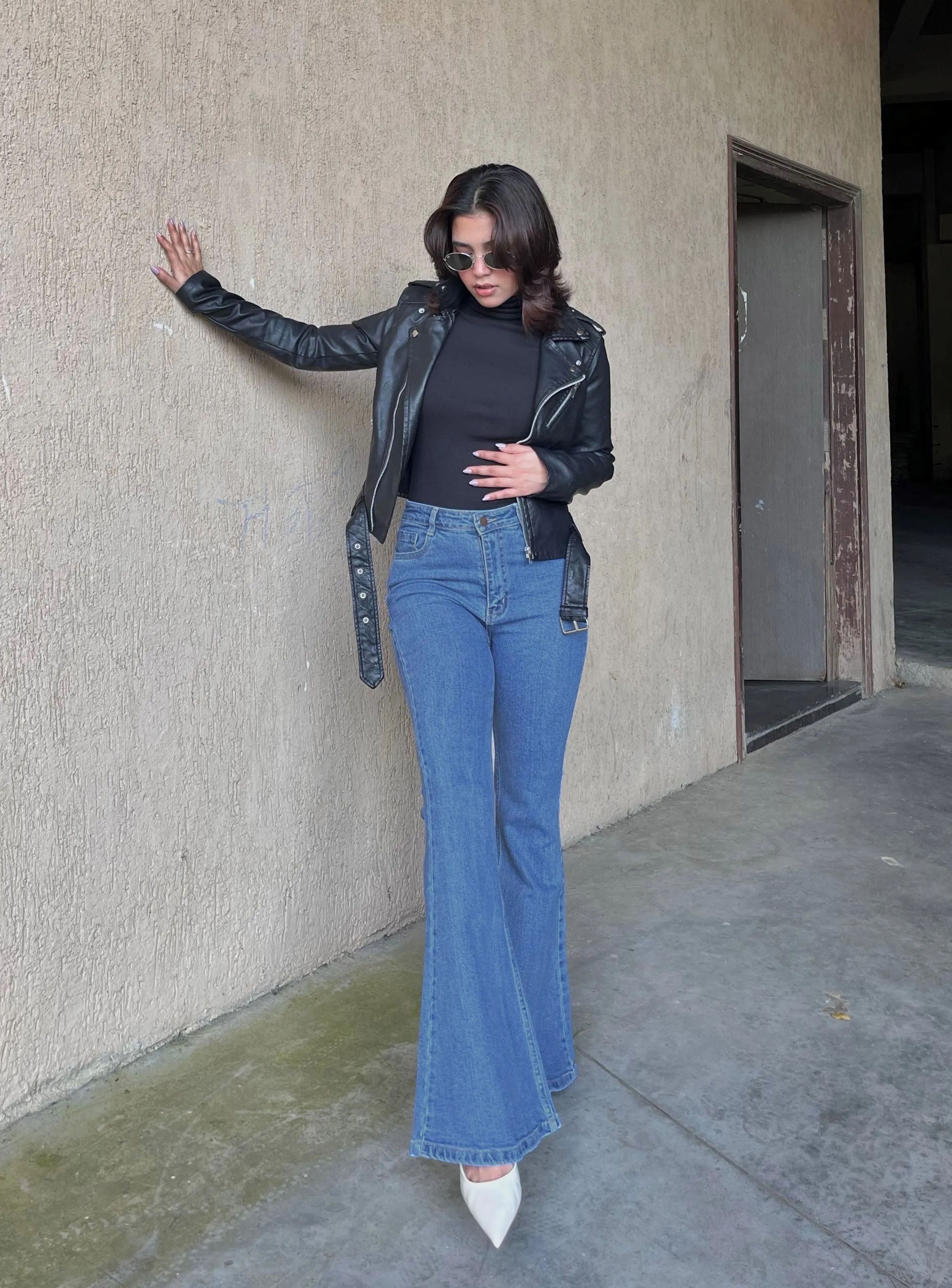 Aqua Blue Bootleg High Rise Jeans