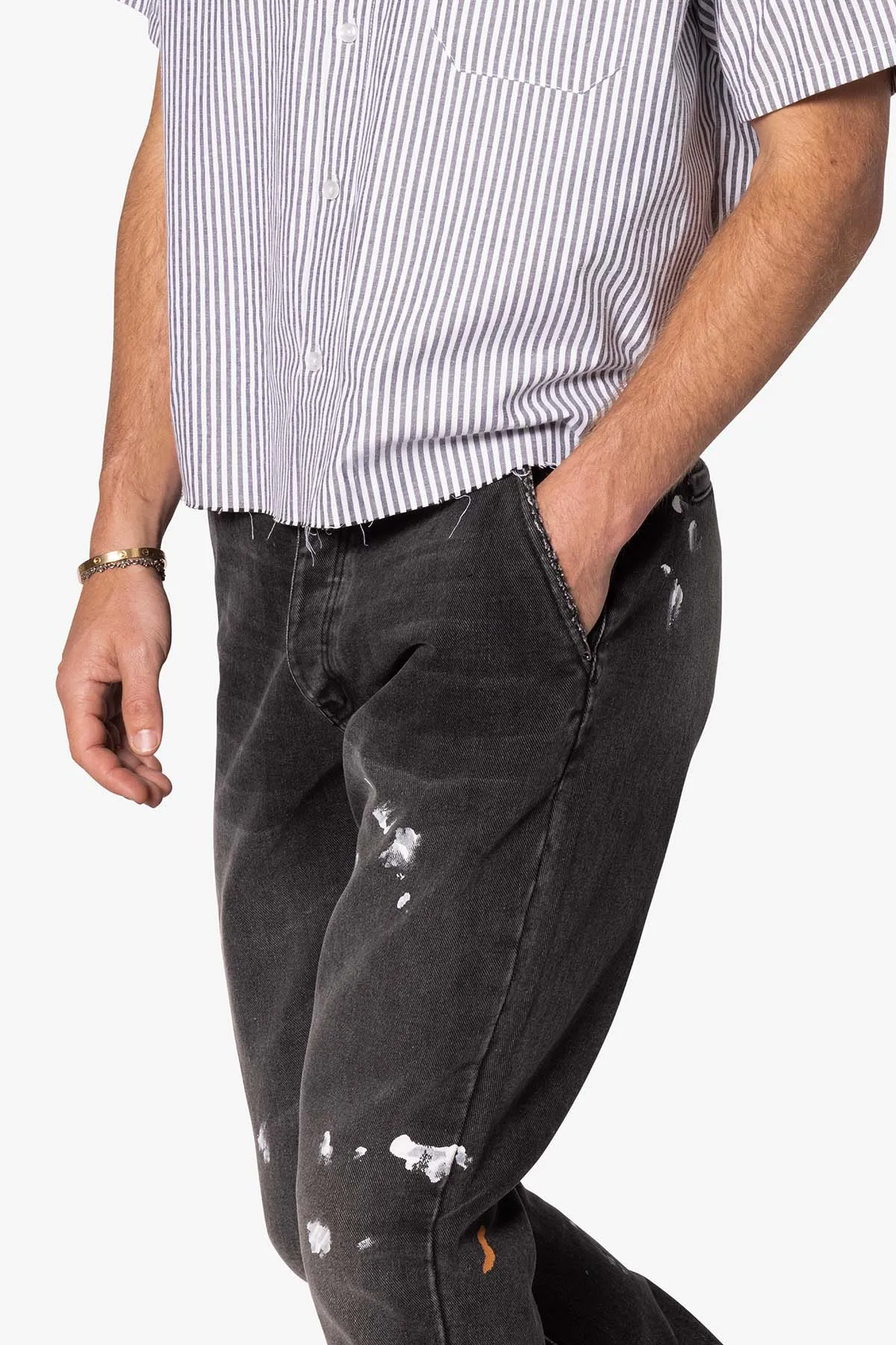 B679 Worn In Painted Pants - Washed Black