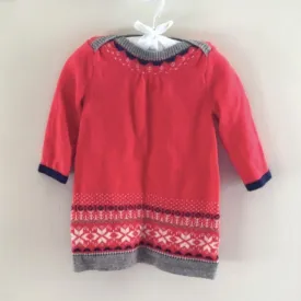 Baby Boden Fair Isle Red Knit Sweater Dress 6-12 Months