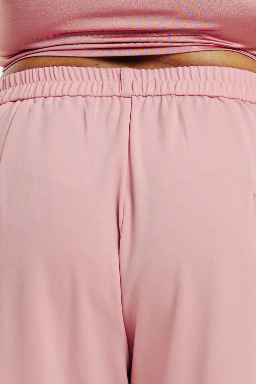 Baby Pink Pleated Straight Fit Curve Korean Pant