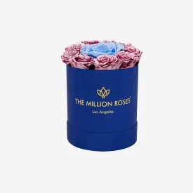 Basic Royal Blue Suede Box | Pink Gold & Light Blue Mini Roses