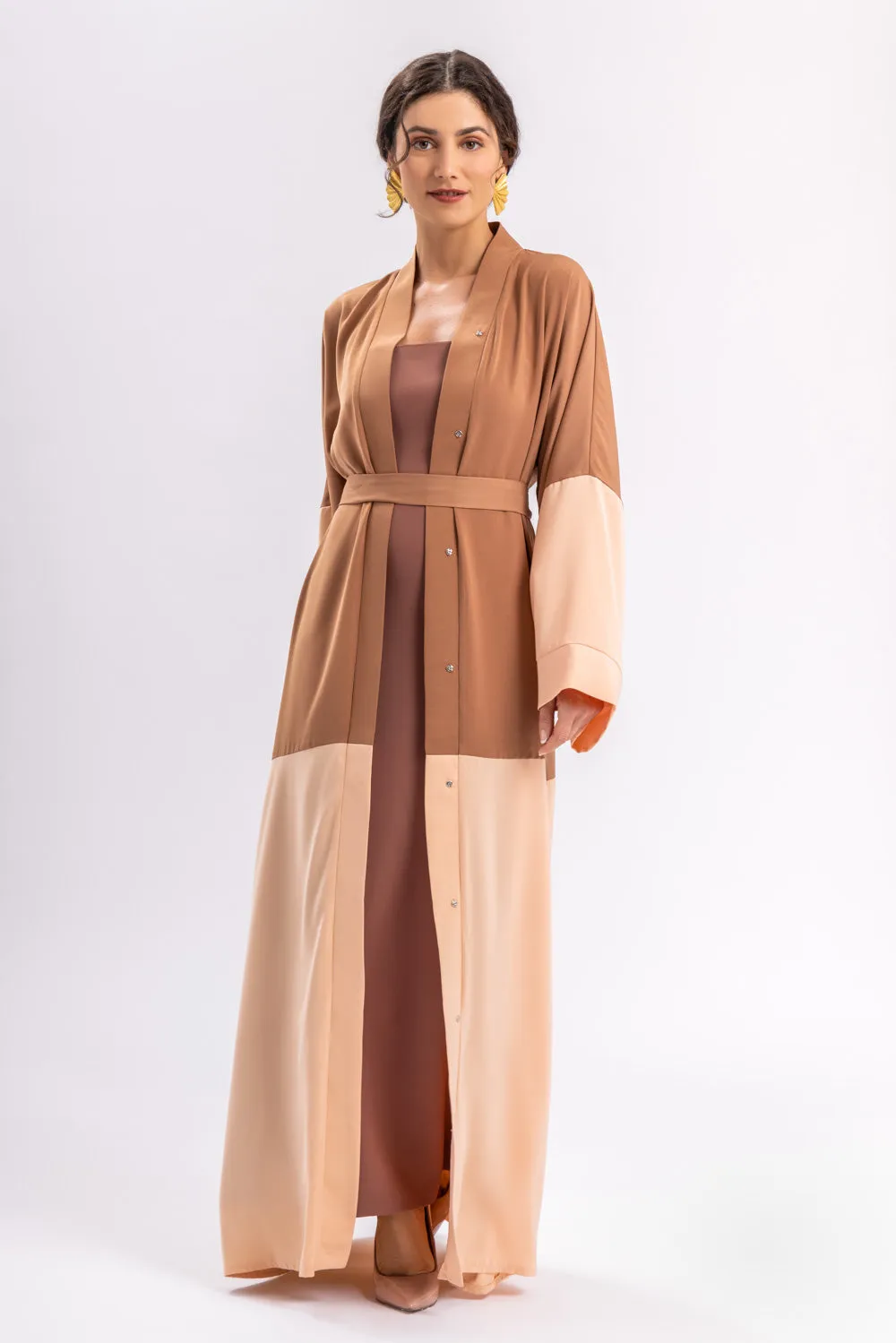 Beige Peach Open Abaya