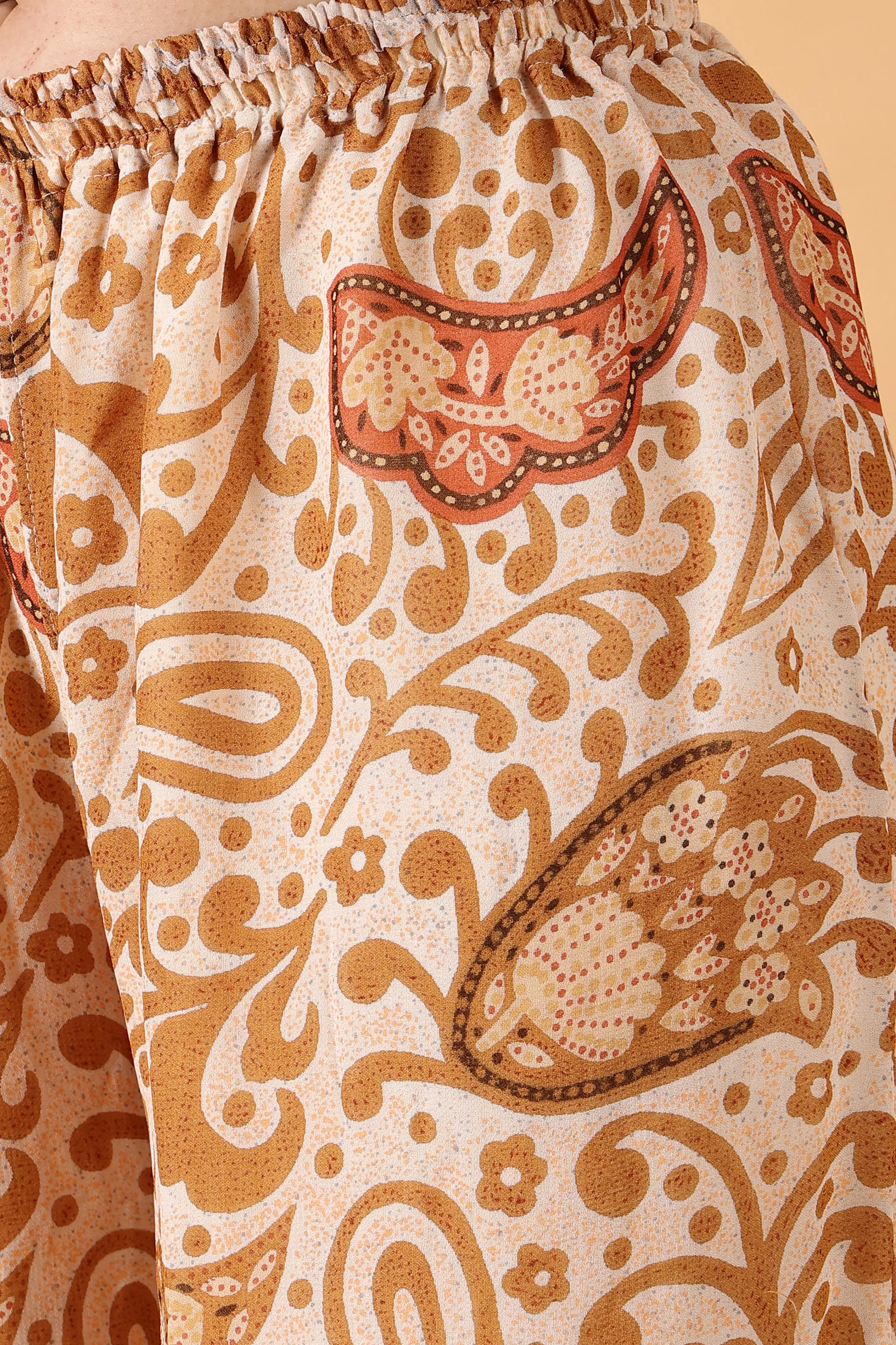 Beige Printed Georgette Palazzo