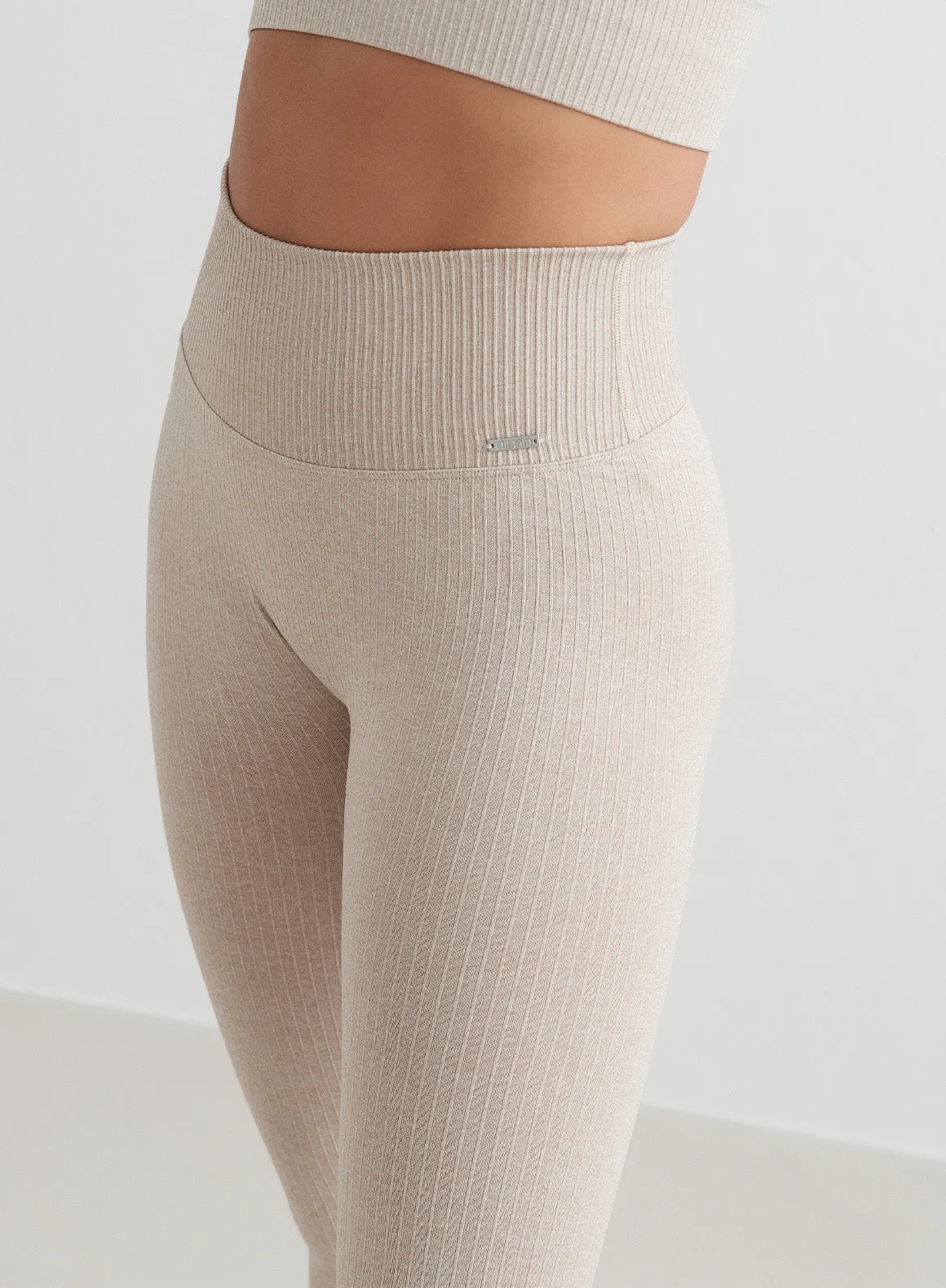 Beige Ribbed Seamless Tights