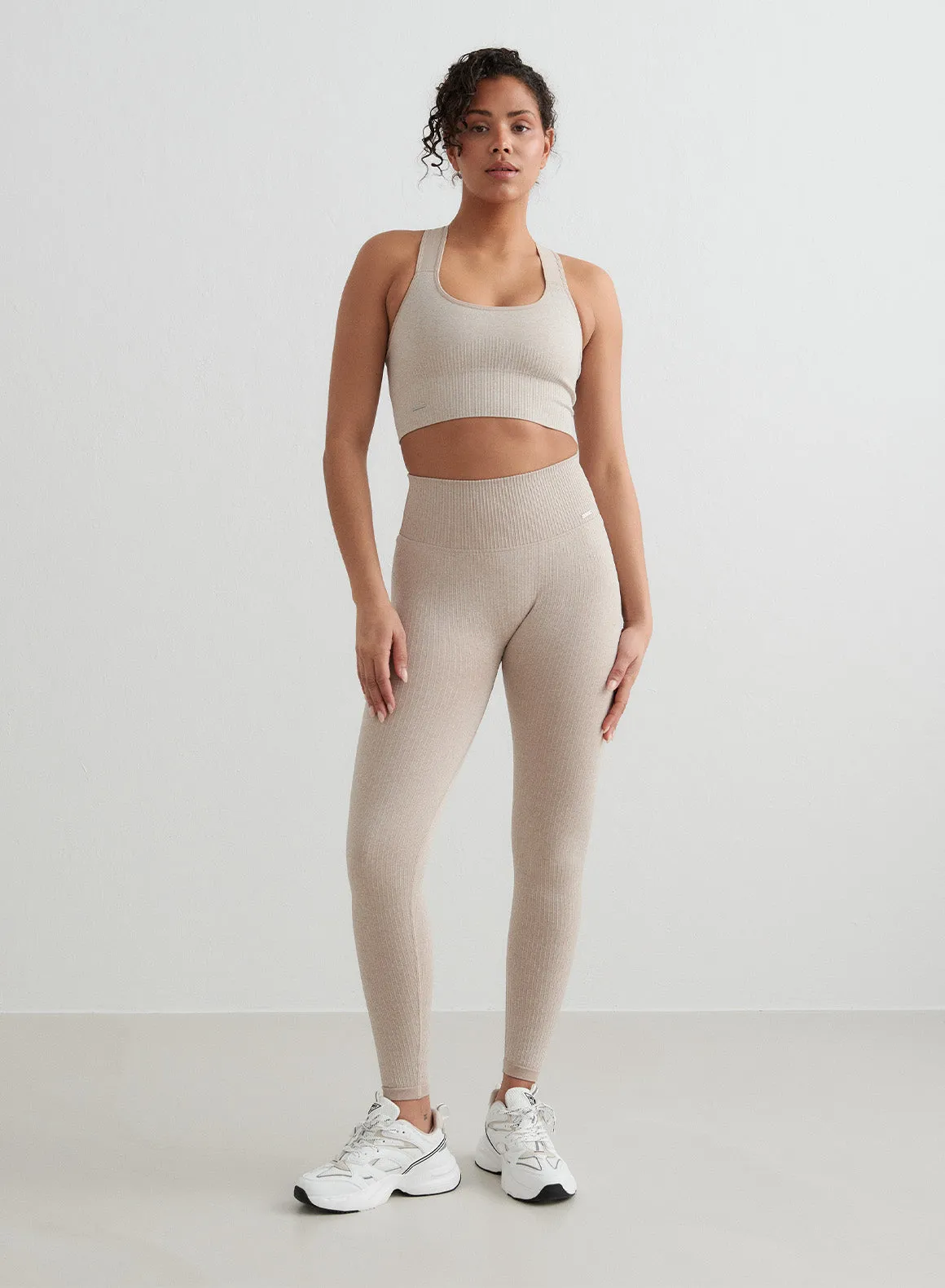 Beige Ribbed Seamless Tights