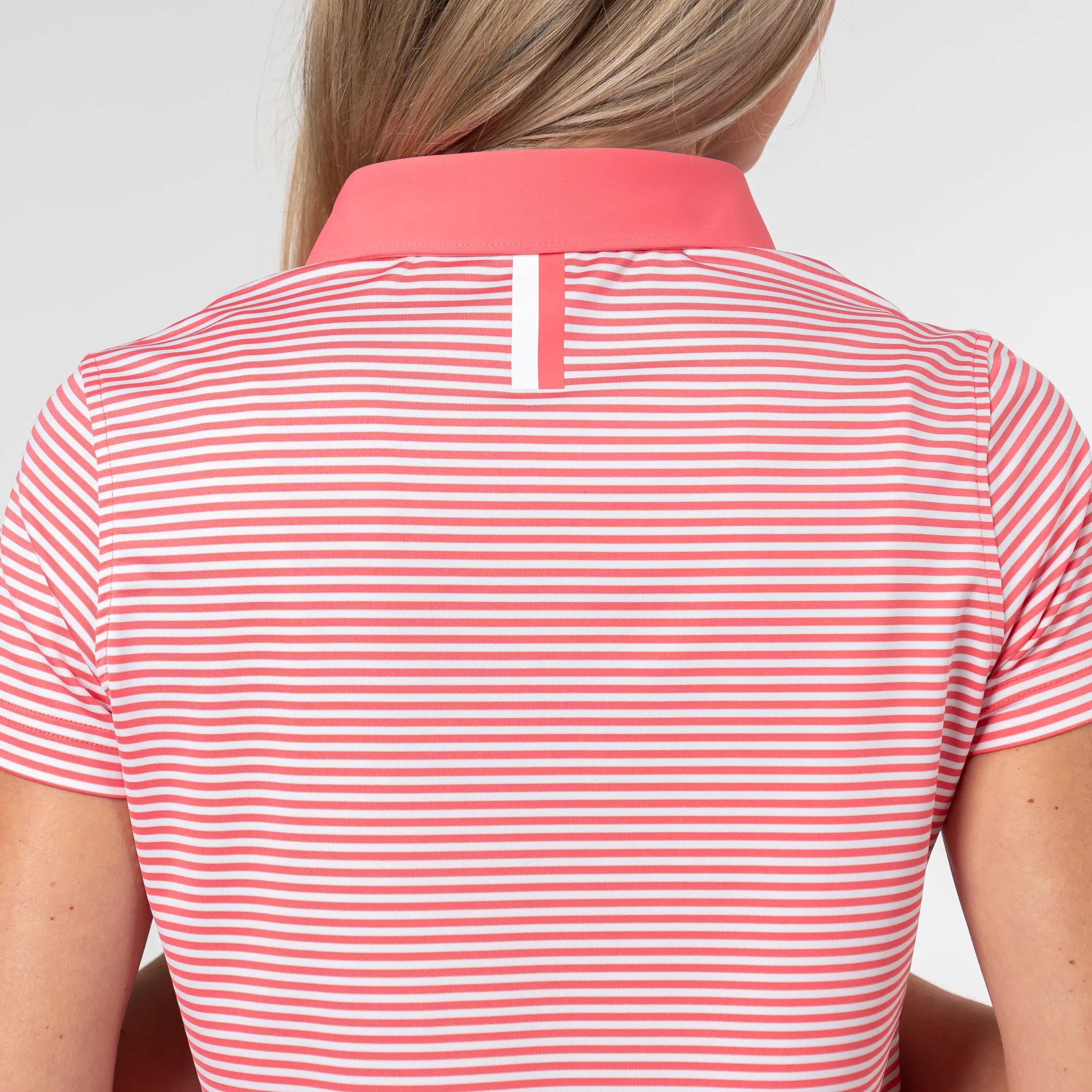 Birdie Stripe Performance Polo | The Birdie Stripe - Watermelon/White