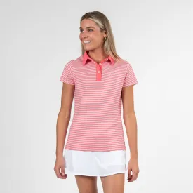 Birdie Stripe Performance Polo | The Birdie Stripe - Watermelon/White