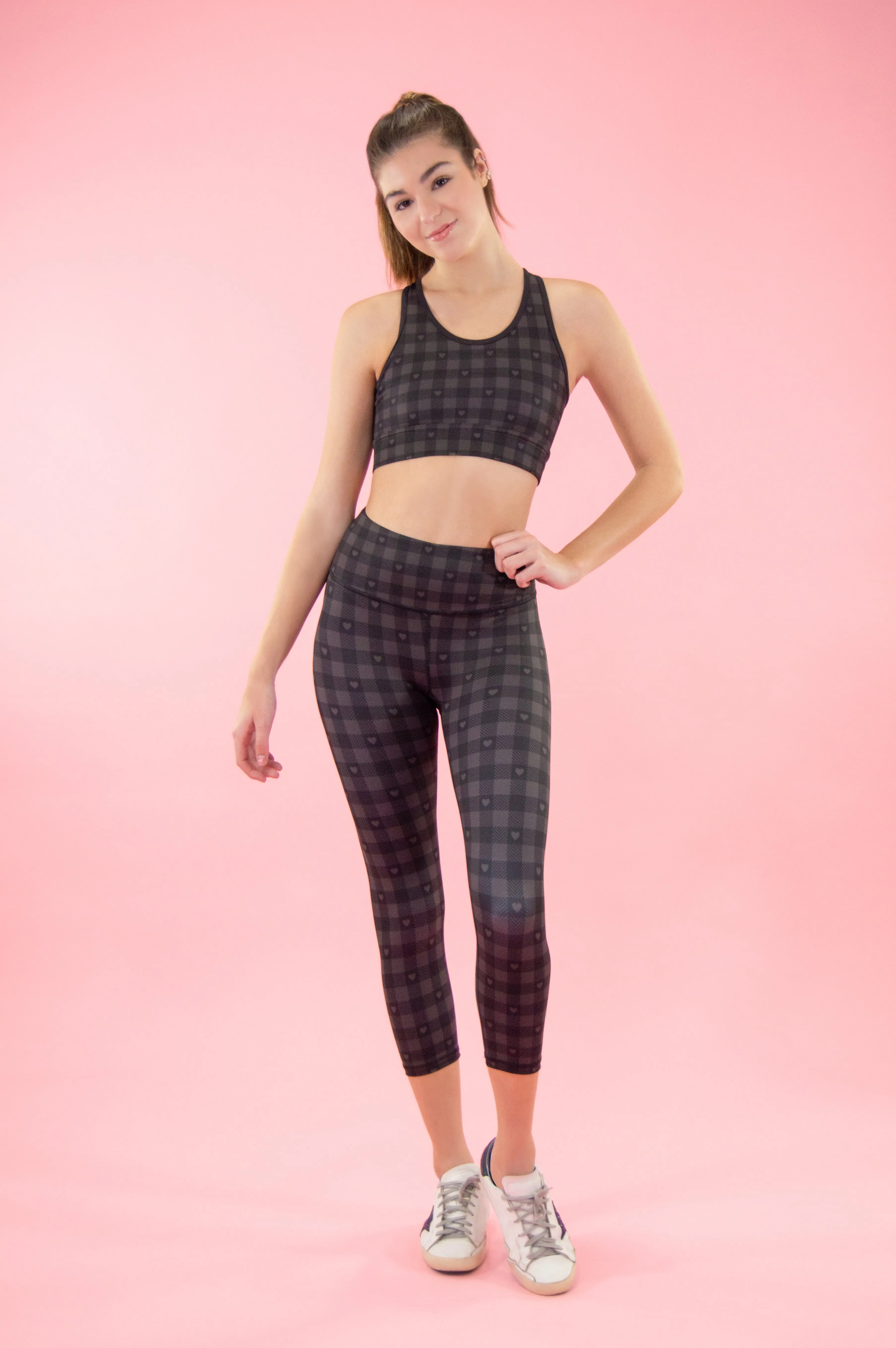 Black Hearts Plaid [Final Sale] - Sports Bra