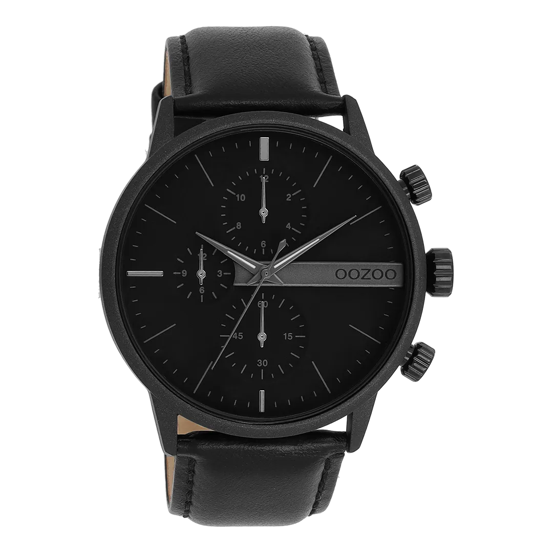 Black OOZOO watch with black leather strap - C11224