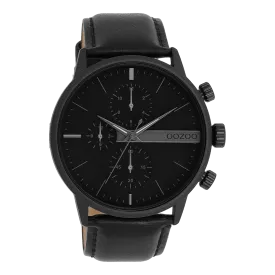 Black OOZOO watch with black leather strap - C11224