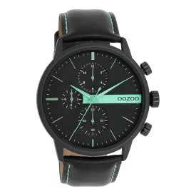 Black OOZOO watch with black leather strap - C11229