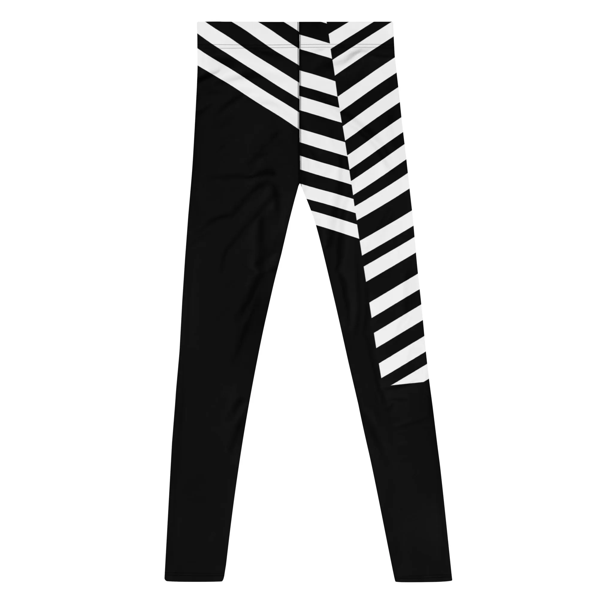 Black Striped Meggings, Designer Best Men's Leggings, Designer Minimalist Black White Modern Meggings-Made in USA/EU/MX