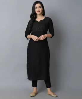 Black Textured Silk Sonapani Kurta & Pants Set