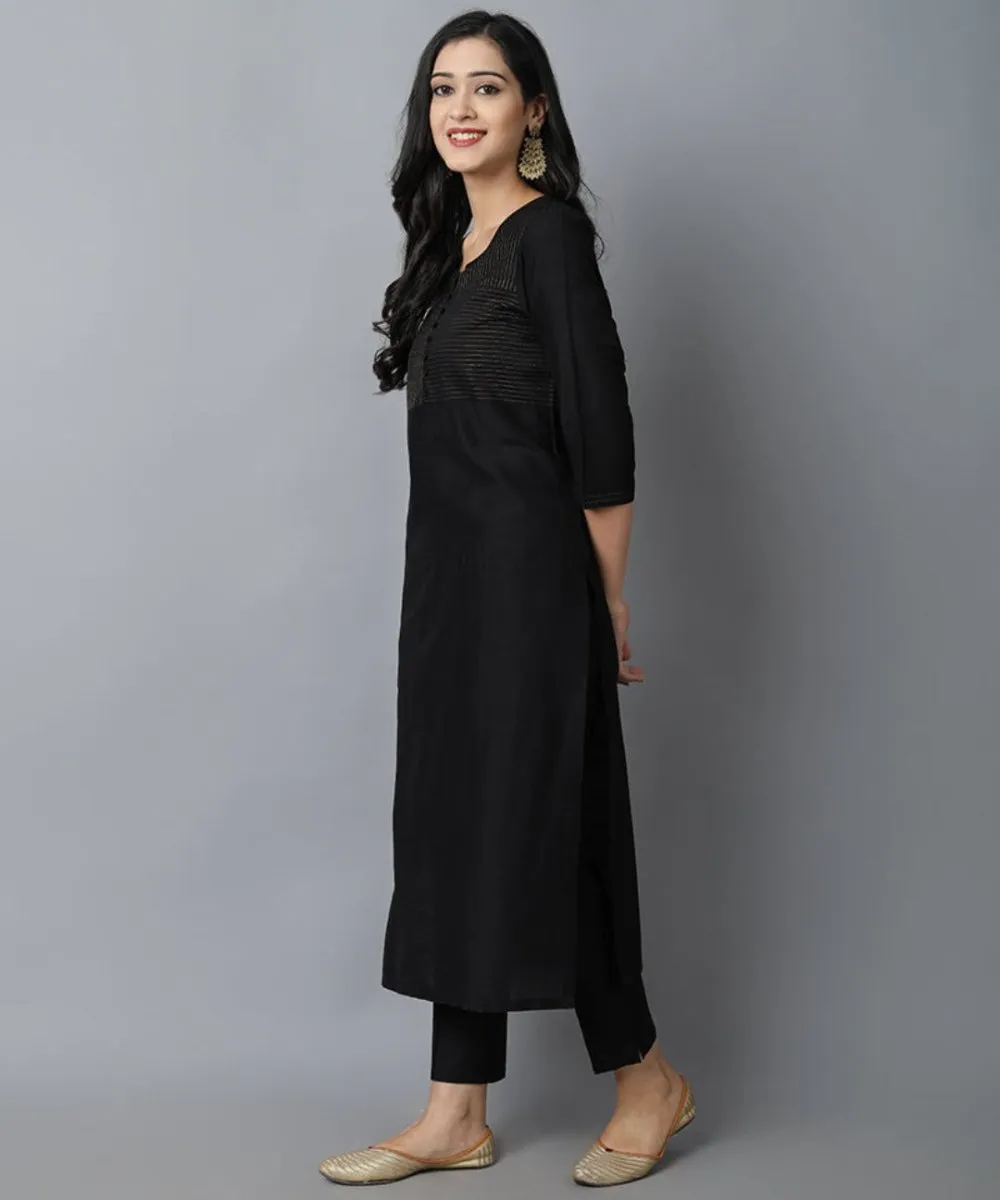 Black Textured Silk Sonapani Kurta & Pants Set