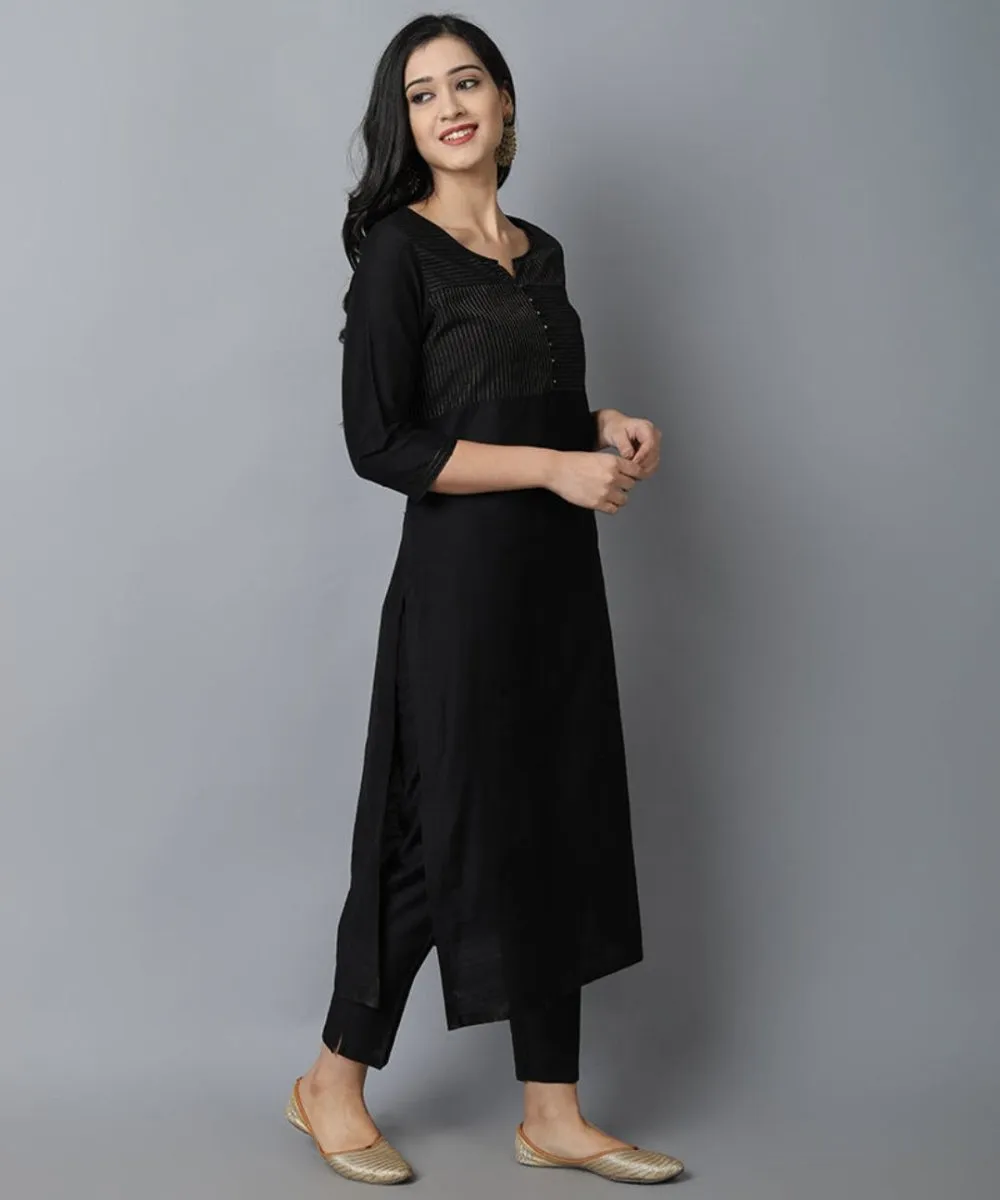 Black Textured Silk Sonapani Kurta & Pants Set