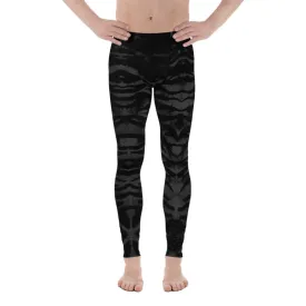 Black Tiger Stripe Men's Leggings, Animal Print Meggings Run Tights-Made in USA/EU