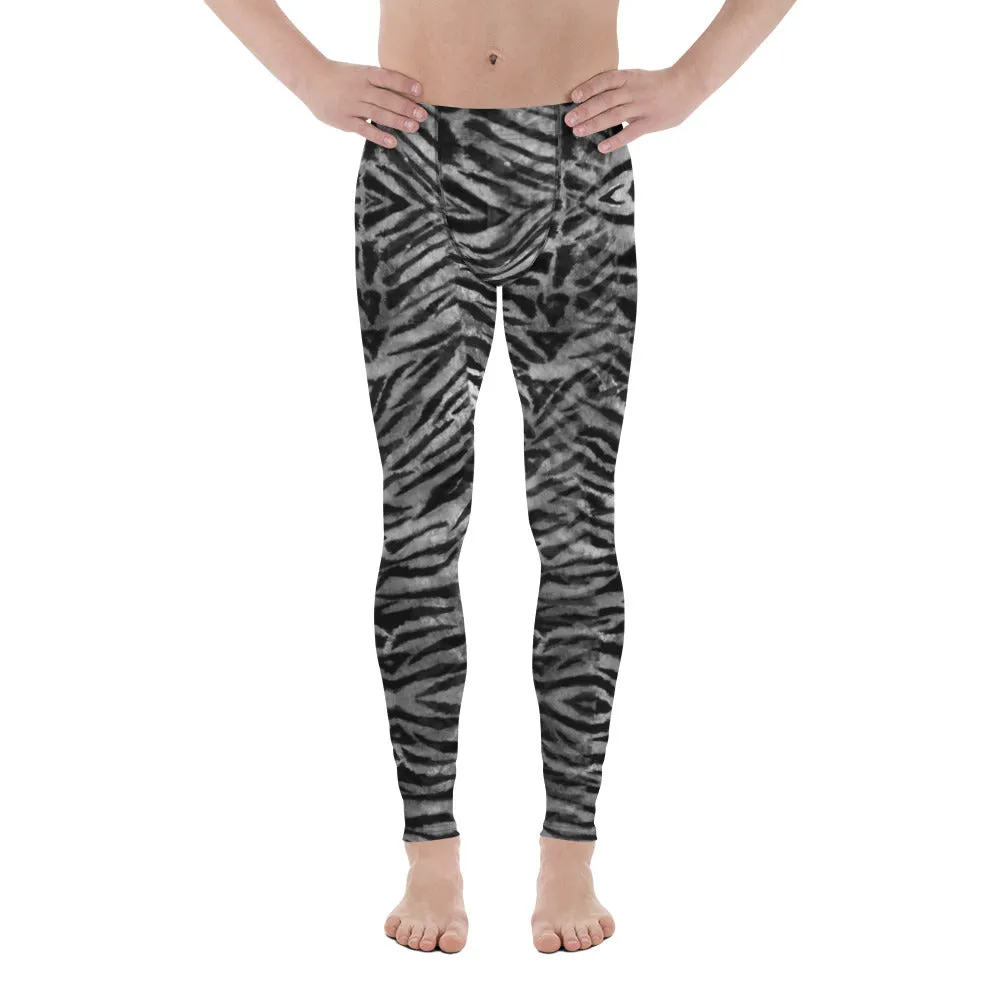 Black Tiger Striped Meggings, Sexy Animal Print Designer Men's Leggings-Made in USA/EU