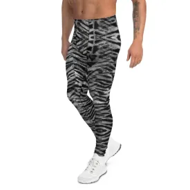 Black Tiger Striped Meggings, Sexy Animal Print Designer Men's Leggings-Made in USA/EU