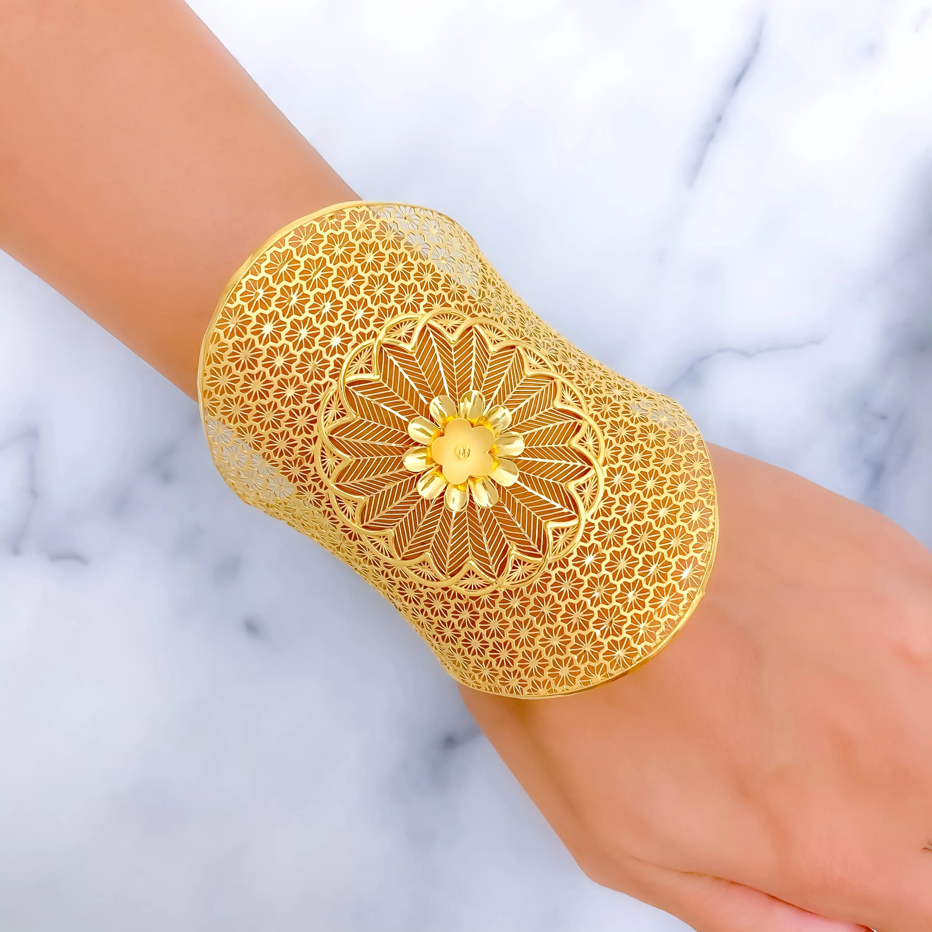 Blooming Floral Statement 21k Gold Cuff