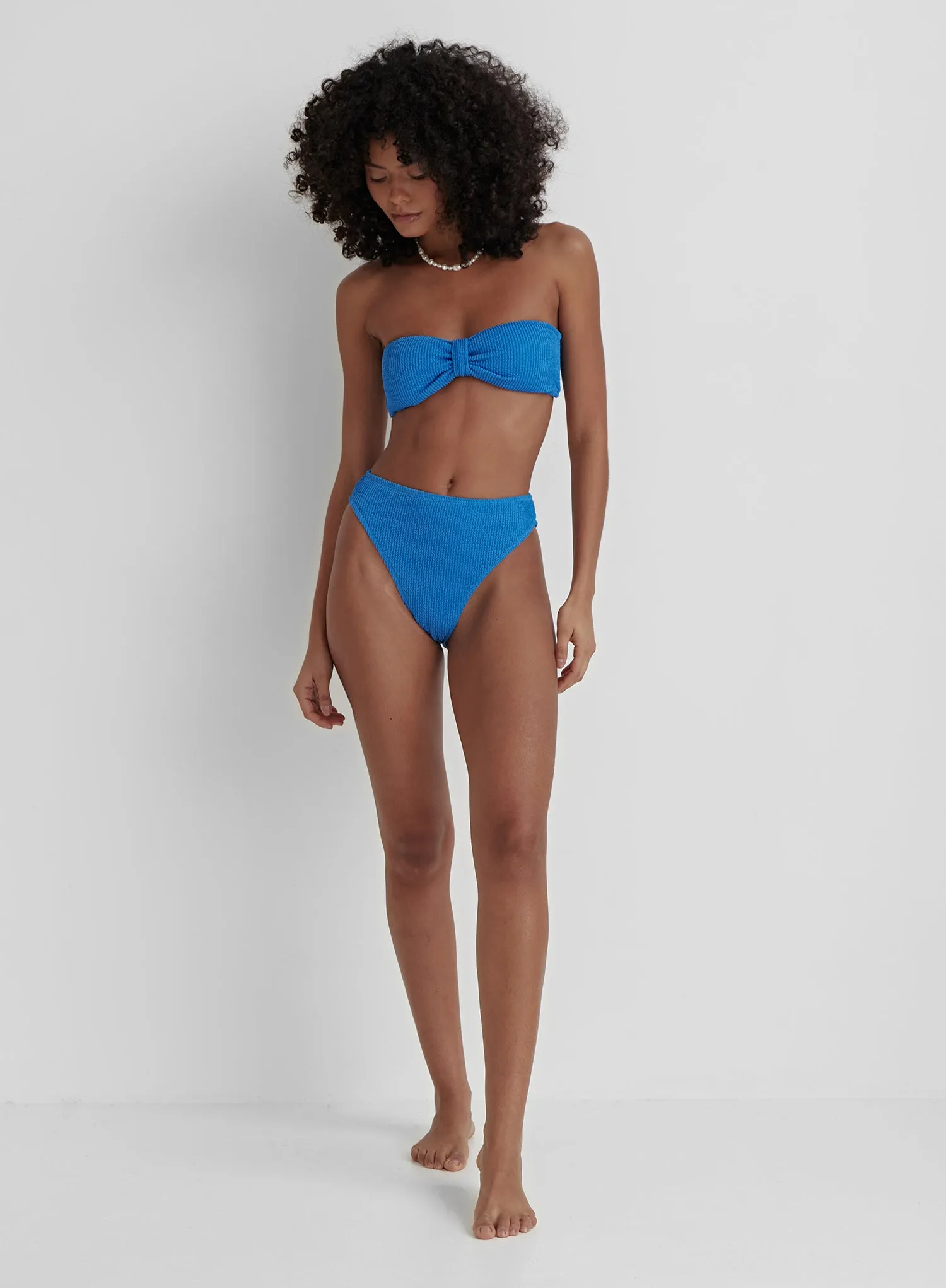 Blue Crinkle High Waisted Bikini Bottom- Capri