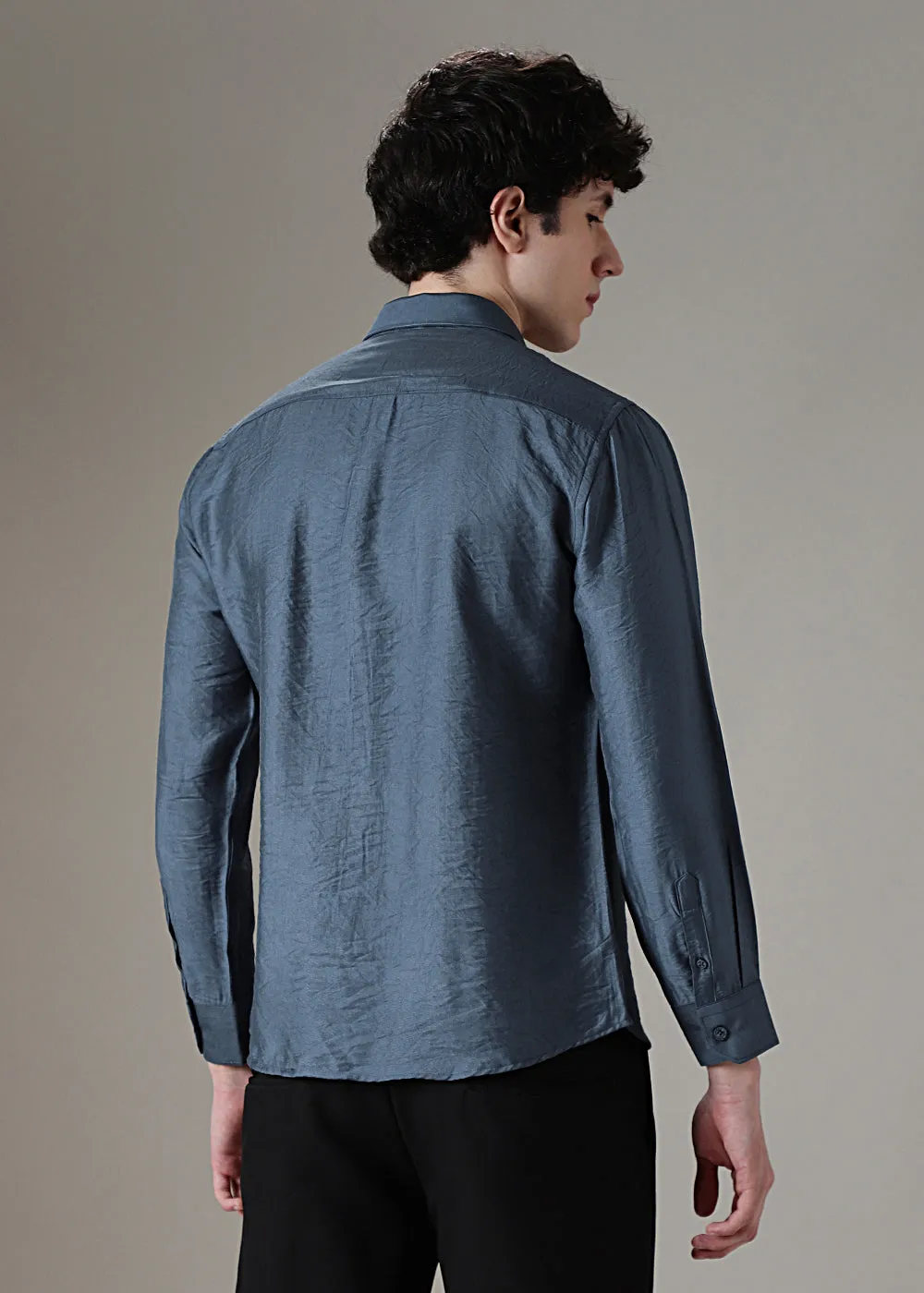 Blue Crushed Satin Shirt