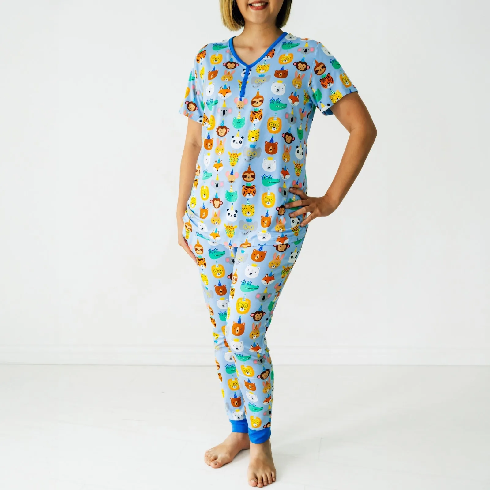 Blue Party Pals Women's Short Sleeve Pajama Top