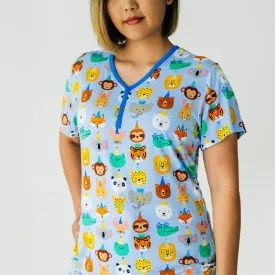 Blue Party Pals Women's Short Sleeve Pajama Top