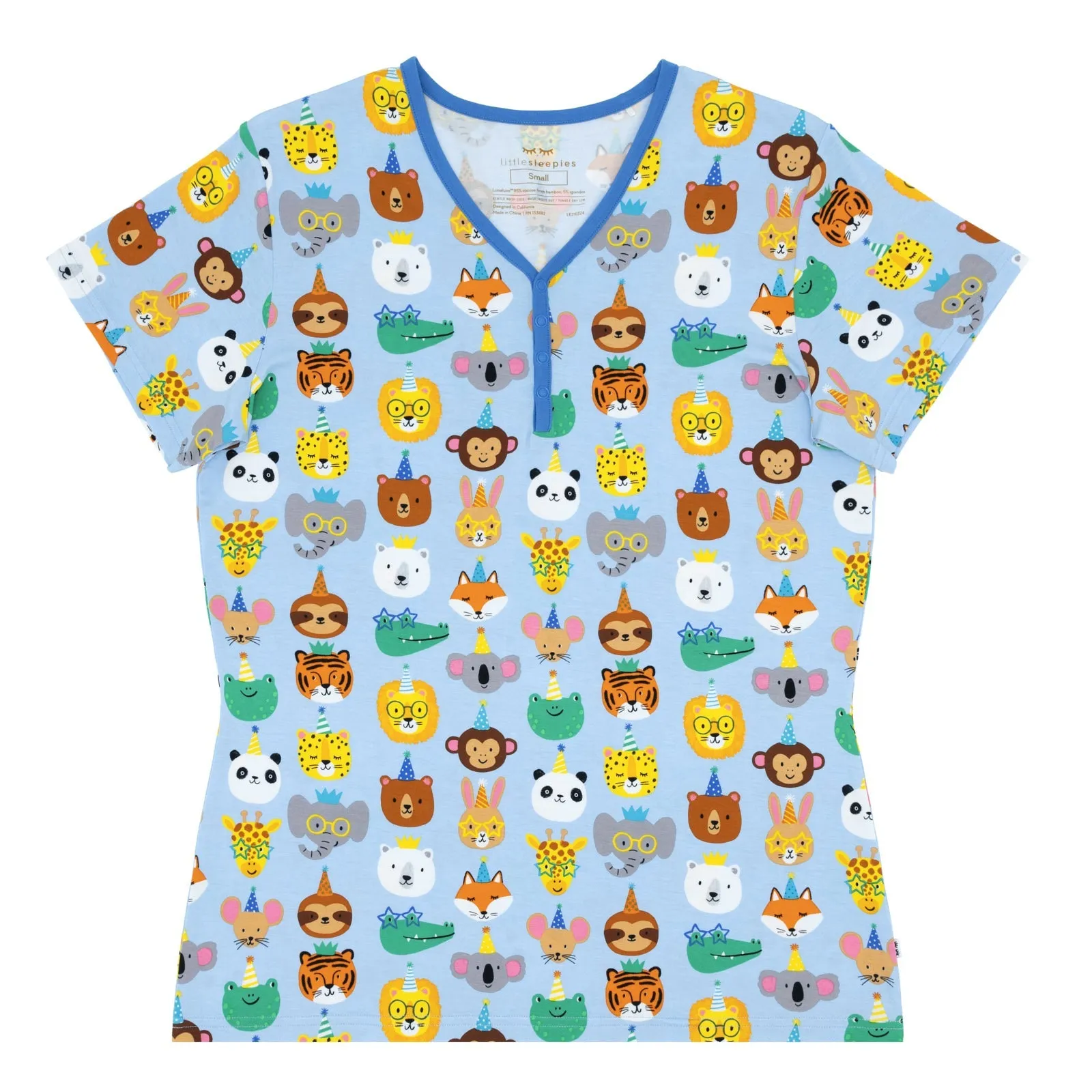 Blue Party Pals Women's Short Sleeve Pajama Top