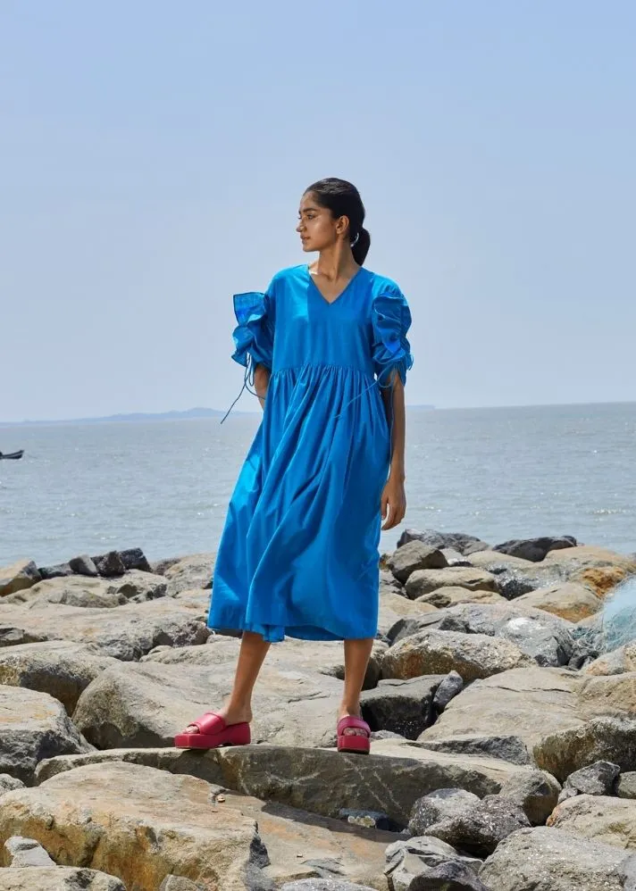 Blue Ruffle Sleeve Dress