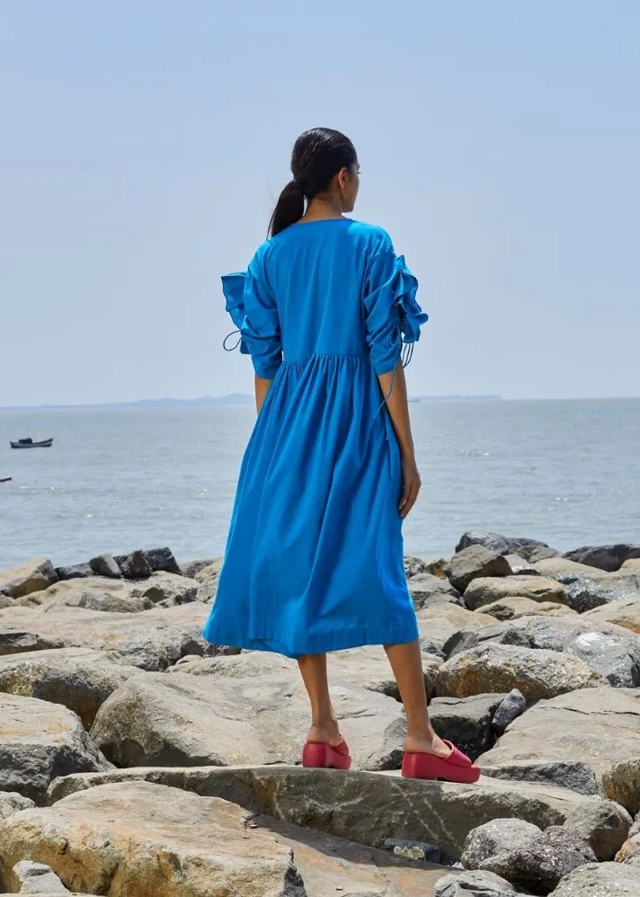 Blue Ruffle Sleeve Dress