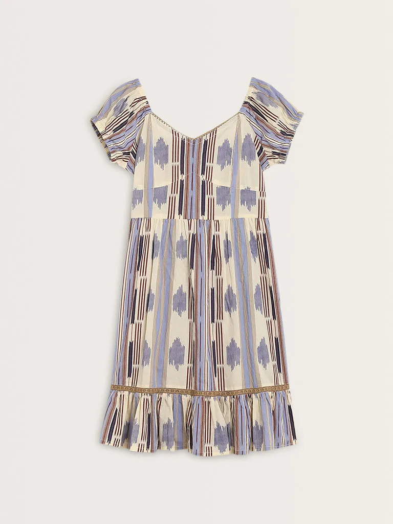 Bombay Paisley Multicolour Striped A-Line Cotton Dress