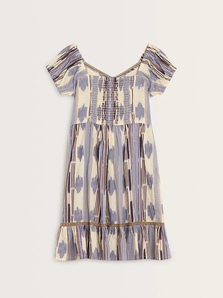 Bombay Paisley Multicolour Striped A-Line Cotton Dress