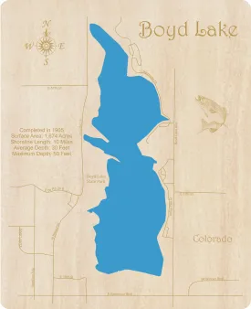 Boyd Lake, CO - Laser Cut Wood Map