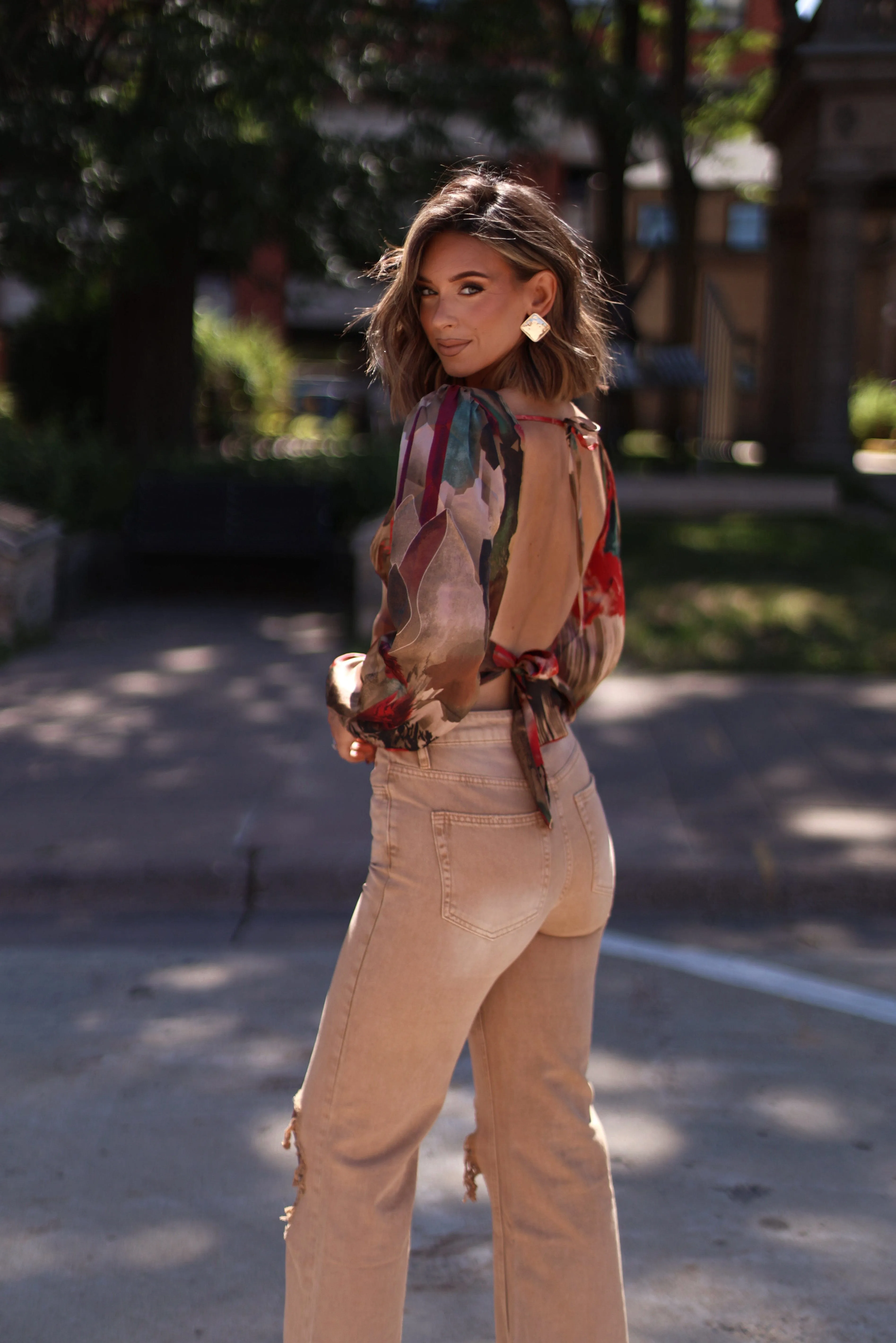 Brown Crop Flare Denim